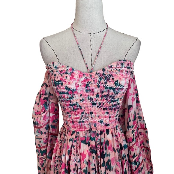 Free People Rococo Sand Mimi Pink Off Shoulder Mini Dress sz XS - Picture 4 of 13